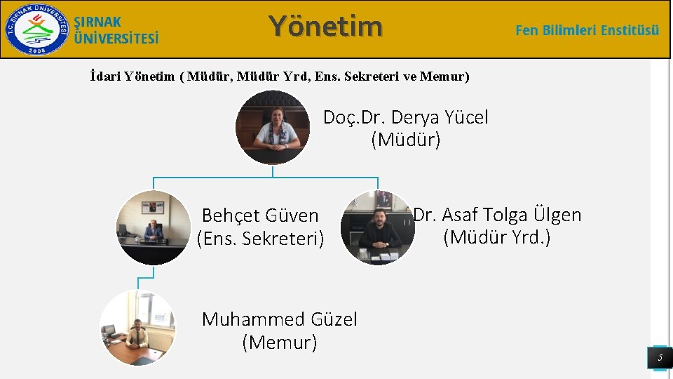 Yönetim İdari Yönetim ( Müdür, Müdür Yrd, Ens. Sekreteri ve Memur) Doç. Dr. Derya