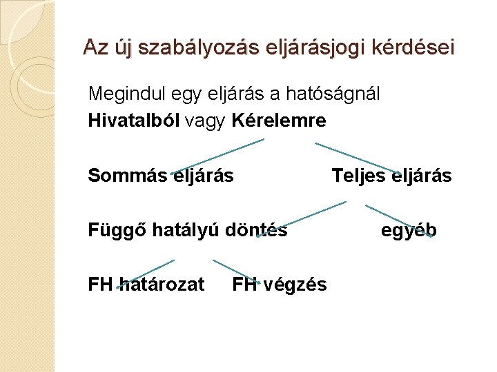 Az új szabályozás eljárásjogi kérdései Megindul egy eljárás a hatóságnál Hivatalból vagy Kérelemre Sommás