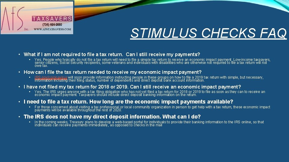 STIMULUS CHECKS FAQ • What if I am not required to file a tax