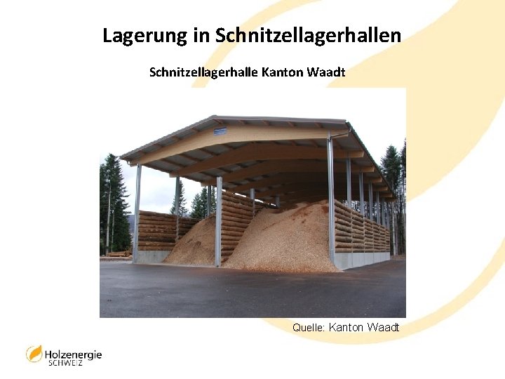 Lagerung in Schnitzellagerhalle Kanton Waadt Quelle: Kanton Waadt 