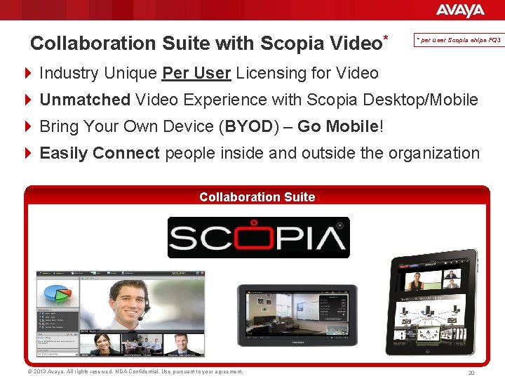 Collaboration Suite with Scopia Video* * per user Scopia ships FQ 3 4 Industry