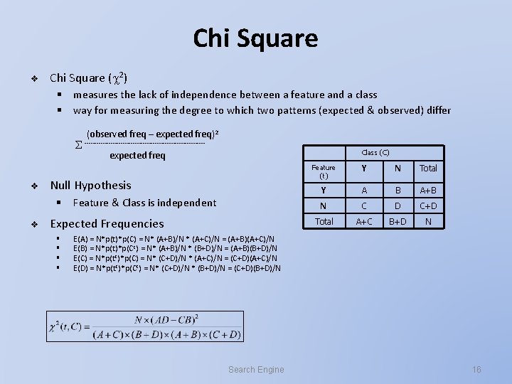 Chi Square v Chi Square ( 2) § measures the lack of independence between Chi Square v Chi Square ( 2) § measures the lack of independence between