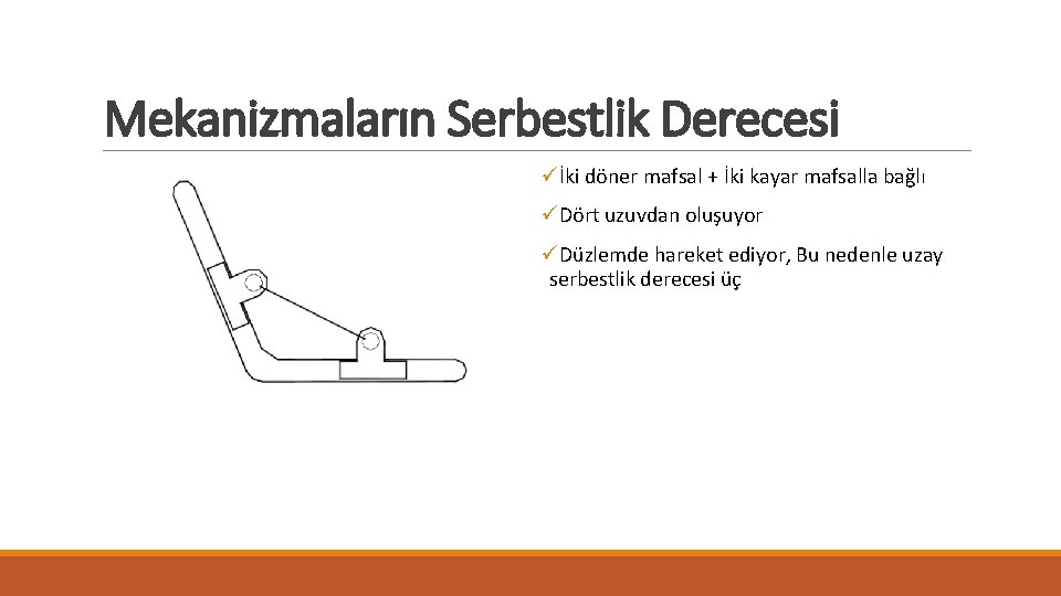 Mekanizmaların Serbestlik Derecesi üİki döner mafsal + İki kayar mafsalla bağlı üDört uzuvdan oluşuyor