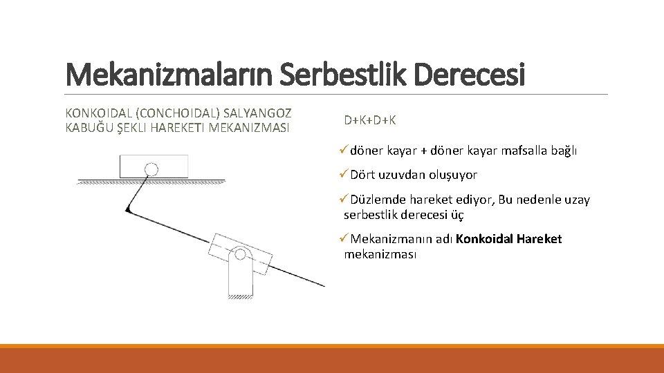 Mekanizmaların Serbestlik Derecesi KONKOIDAL (CONCHOIDAL) SALYANGOZ KABUĞU ŞEKLI HAREKETI MEKANIZMASI D+K+D+K üdöner kayar +