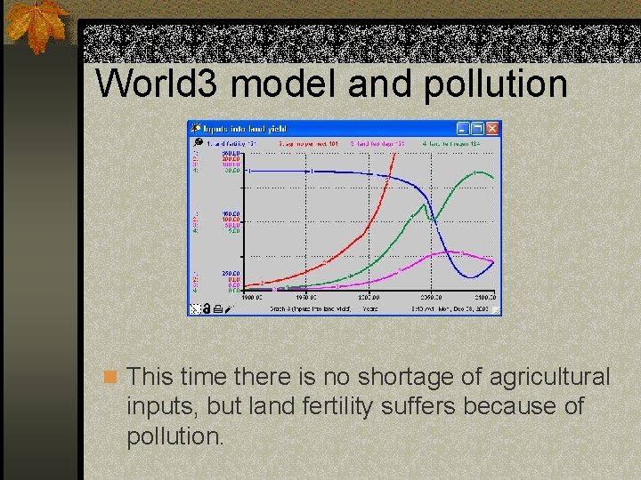 World 3 model and pollution n This time there is no shortage of agricultural