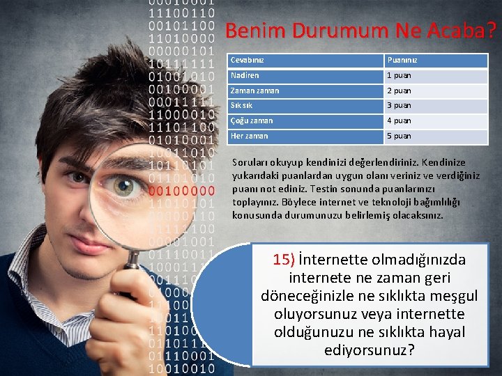 Benim Durumum Ne Acaba? Cevabınız Puanınız Nadiren 1 puan Zaman zaman 2 puan Sık