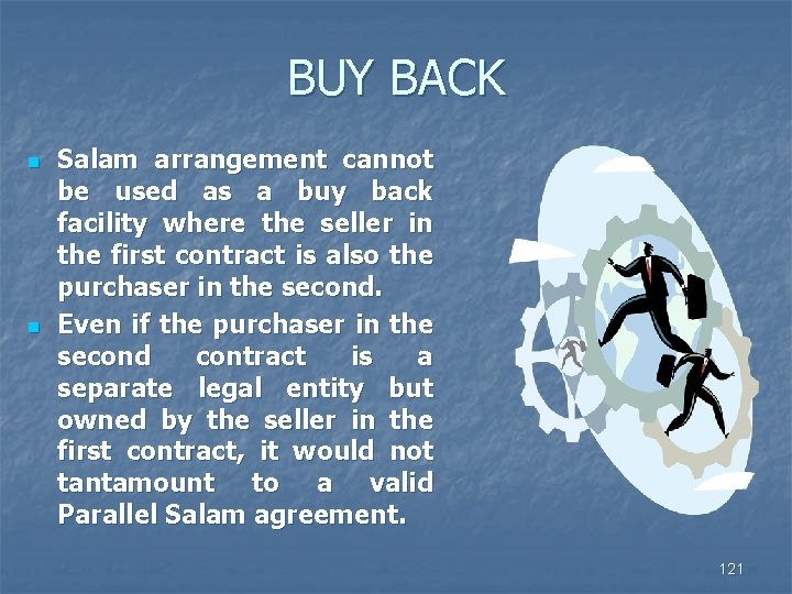 BUY BACK n n Salam arrangement cannot be used as a buy back facility