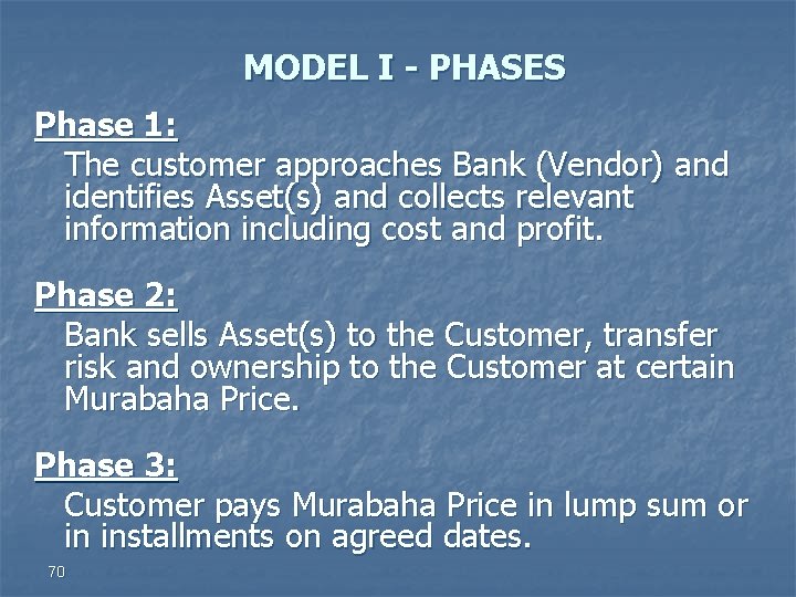 MODEL I - PHASES Phase 1: The customer approaches Bank (Vendor) and identifies Asset(s)