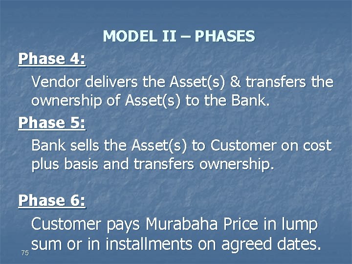 MODEL II – PHASES Phase 4: Vendor delivers the Asset(s) & transfers the ownership