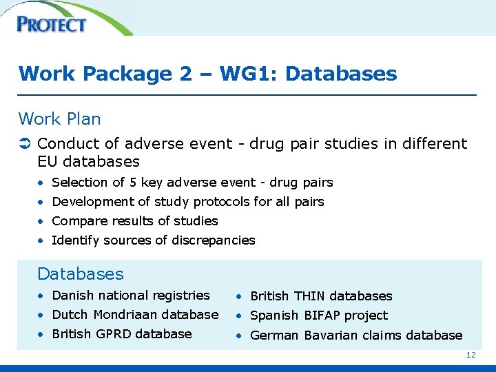 Work Package 2 – WG 1: Databases Work Plan Ü Conduct of adverse event
