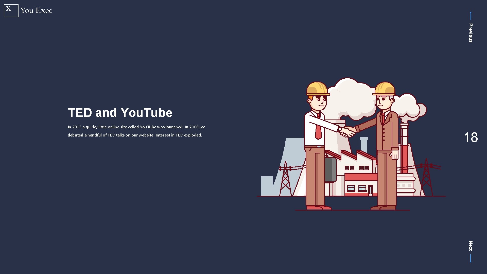 Previous TED and You. Tube In 2005 a quirky little online site called You.