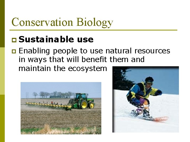 Conservation Biology p Sustainable p use Enabling people to use natural resources in ways