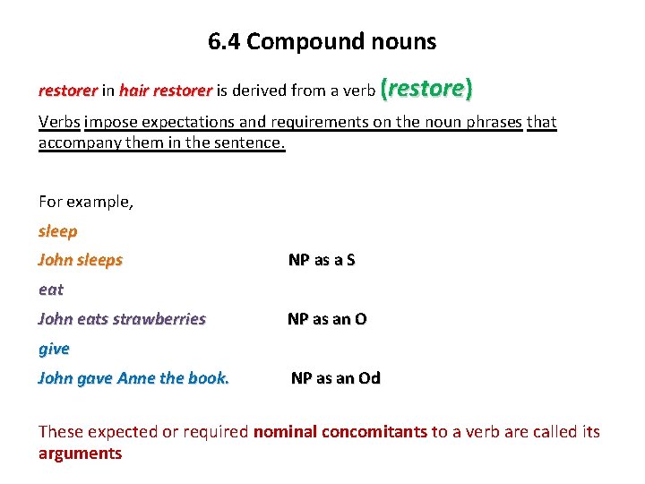 6. 4 Compound nouns restorer in hair restorer is derived from a verb (restore)