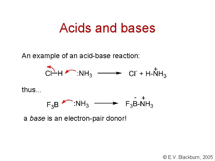 Acids and bases An example of an acid-base reaction: thus. . . a base Acids and bases An example of an acid-base reaction: thus. . . a base