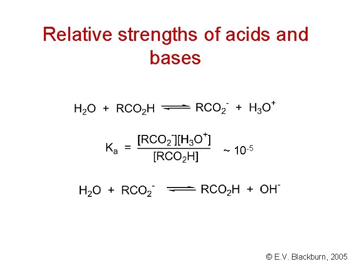 Relative strengths of acids and bases ~ 10 -5 © E. V. Blackburn, 2005 Relative strengths of acids and bases ~ 10 -5 © E. V. Blackburn, 2005