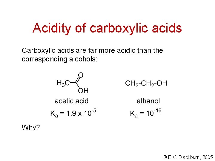 Acidity of carboxylic acids Carboxylic acids are far more acidic than the corresponding alcohols: Acidity of carboxylic acids Carboxylic acids are far more acidic than the corresponding alcohols: