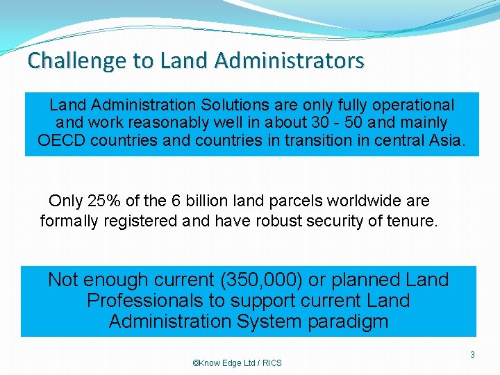 Challenge to Land Administrators Land Administration Solutions are only fully operational and work reasonably