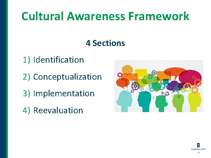 Cultural Awareness Framework 4 Sections 1) Identification 2) Conceptualization 3) Implementation 4) Reevaluation 9 Cultural Awareness Framework 4 Sections 1) Identification 2) Conceptualization 3) Implementation 4) Reevaluation 9
