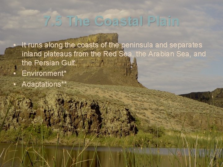 7. 5 The Coastal Plain • It runs along the coasts of the peninsula