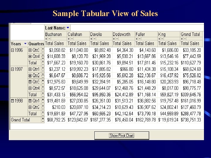 Sample Tabular View of Sales 