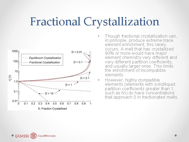 Fractional Crystallization • • Though fractional crystallization can, in principle, produce extreme trace element
