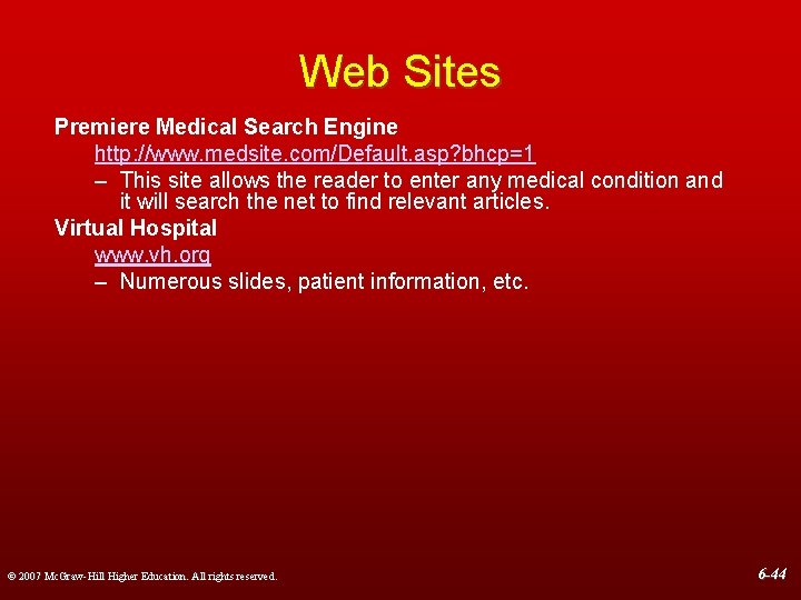Web Sites Premiere Medical Search Engine http: //www. medsite. com/Default. asp? bhcp=1 – This