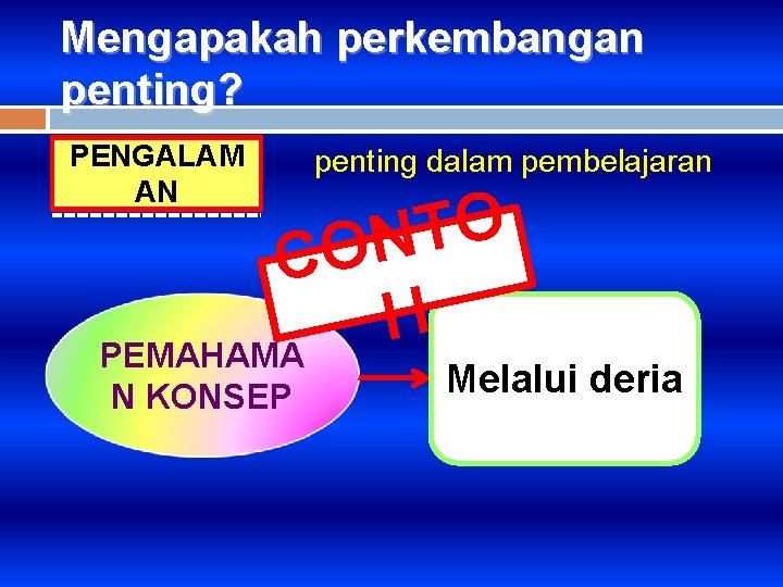 Mengapakah perkembangan penting? PENGALAM AN penting dalam pembelajaran O T N O C H