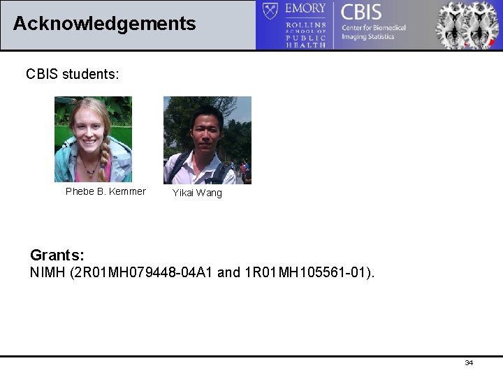 Acknowledgements CBIS students: Phebe B. Kemmer Yikai Wang Grants: NIMH (2 R 01 MH