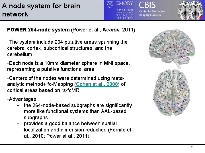 A node system for brain network POWER 264 -node system (Power et al. ,