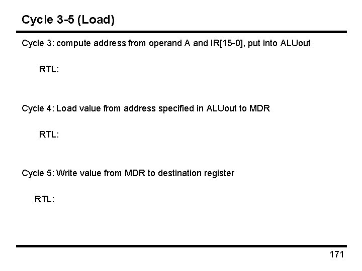 Cycle 3 -5 (Load) Cycle 3: compute address from operand A and IR[15 -0],