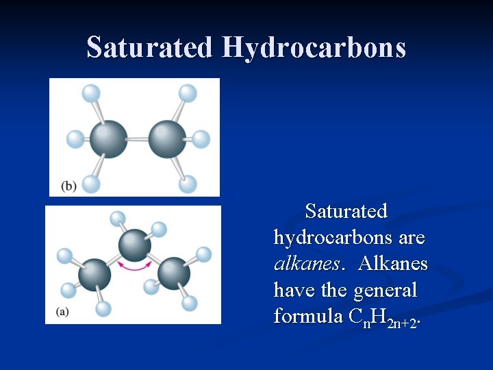 Saturated Hydrocarbons Saturated hydrocarbons are alkanes. Alkanes have the general formula Cn. H 2 Saturated Hydrocarbons Saturated hydrocarbons are alkanes. Alkanes have the general formula Cn. H 2