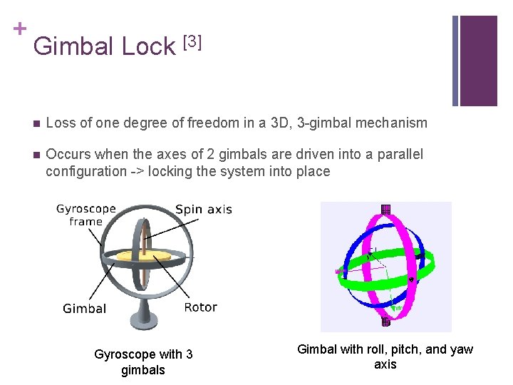 + Gimbal Lock [3] n Loss of one degree of freedom in a 3