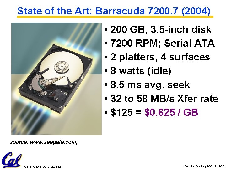 State of the Art: Barracuda 7200. 7 (2004) • 200 GB, 3. 5 -inch