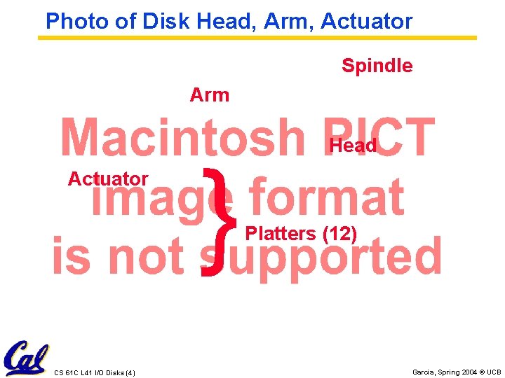 Photo of Disk Head, Arm, Actuator Spindle Arm Head CS 61 C L 41