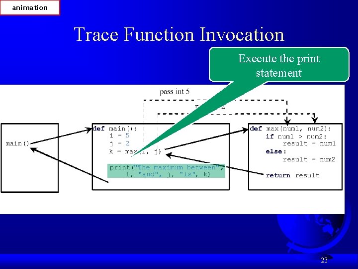 animation Trace Function Invocation Execute the print statement 23 