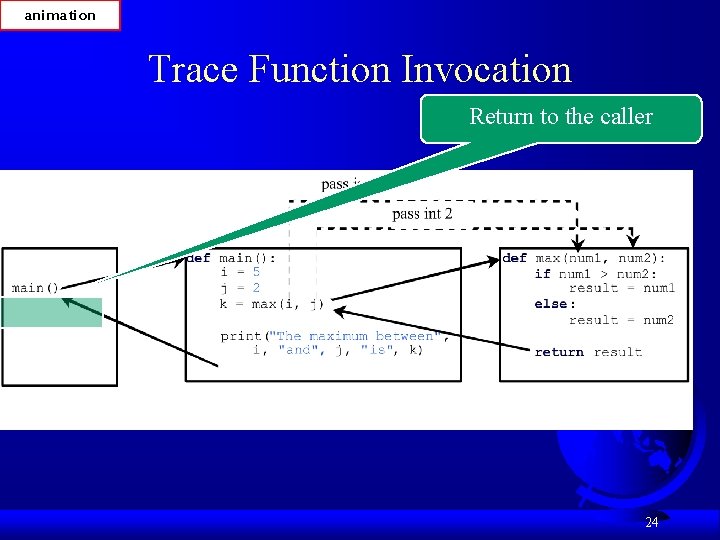 animation Trace Function Invocation Return to the caller 24 