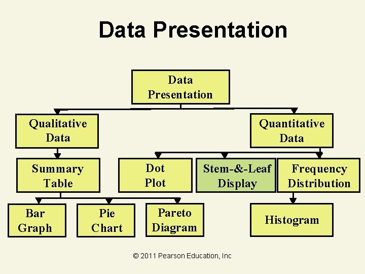 Data Presentation Qualitative Data Quantitative Data Dot Plot Summary Table Bar Graph Pie Chart