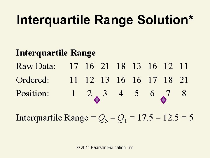 Interquartile Range Solution* Interquartile Range Raw Data: 17 16 21 18 13 16 12