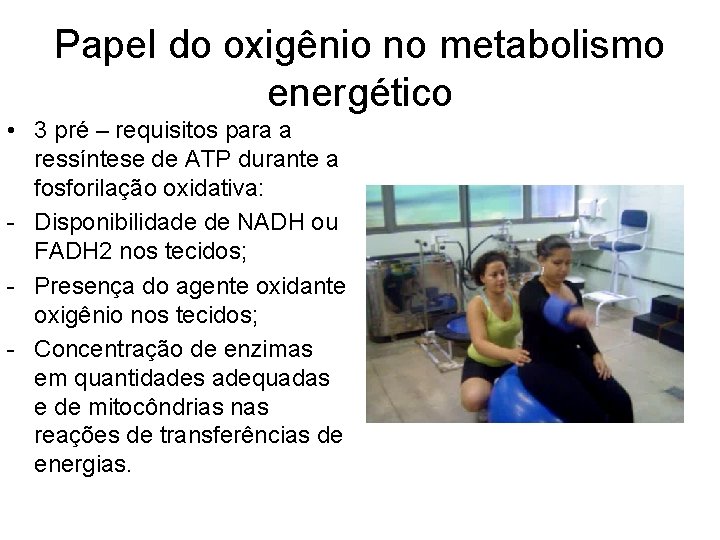 Papel do oxigênio no metabolismo energético • 3 pré – requisitos para a ressíntese