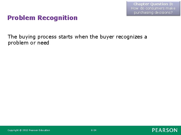 Chapter Question 3: How do consumers make purchasing decisions? Problem Recognition The buying process Chapter Question 3: How do consumers make purchasing decisions? Problem Recognition The buying process