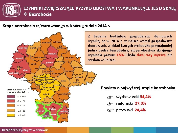 CZYNNIKI ZWIĘKSZAJĄCE RYZYKO UBÓSTWA I WARUNKUJĄCE JEGO SKALĘ v Bezrobocie Stopa bezrobocia rejestrowanego w