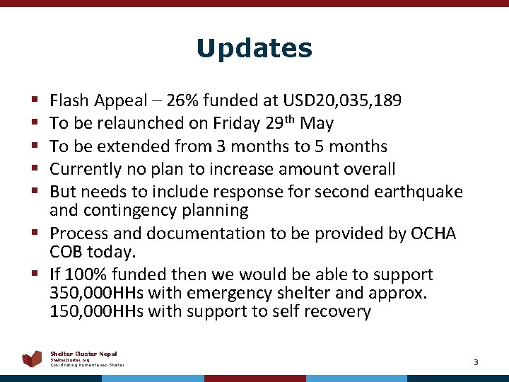 Updates Flash Appeal – 26% funded at USD 20, 035, 189 To be relaunched