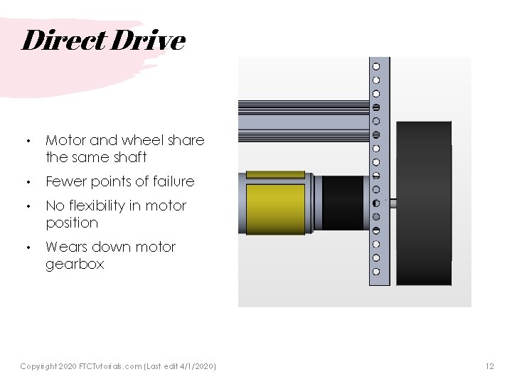 Direct Drive • Motor and wheel share the same shaft • Fewer points of