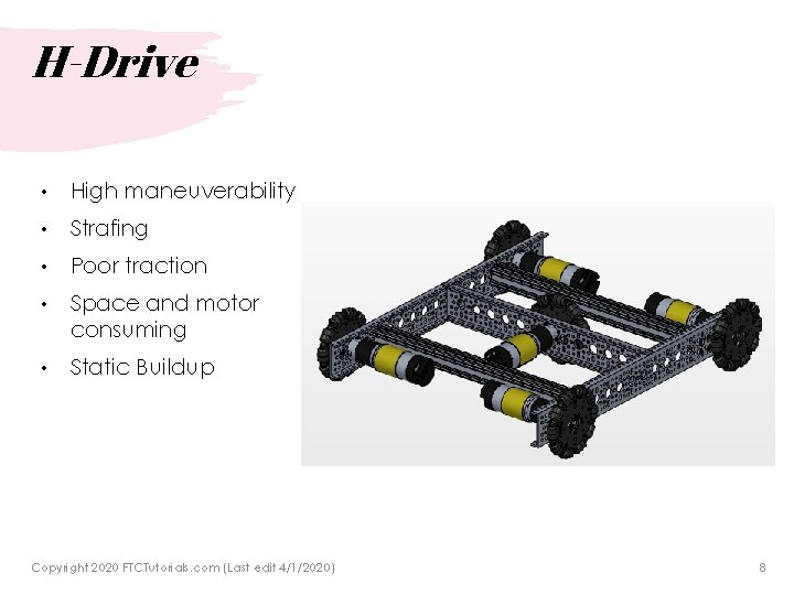 H-Drive • High maneuverability • Strafing • Poor traction • Space and motor consuming