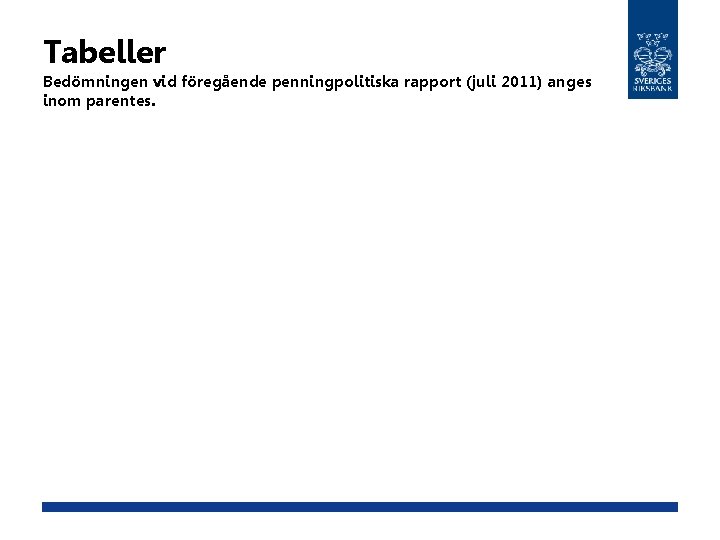 Tabeller Bedömningen vid föregående penningpolitiska rapport (juli 2011) anges inom parentes. 