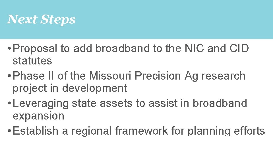 Next Steps • Proposal to add broadband to the NIC and CID statutes •