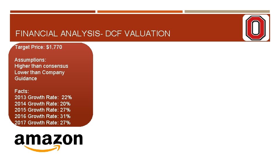 FINANCIAL ANALYSIS- DCF VALUATION Target Price: $1, 770 Assumptions: Higher than consensus Lower than