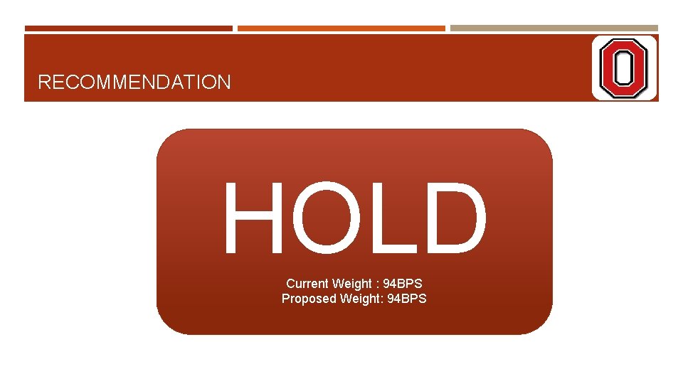 RECOMMENDATION HOLD Current Weight : 94 BPS Proposed Weight: 94 BPS 