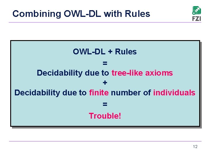 Combining OWL-DL with Rules OWL-DL + Rules = Decidability due to tree-like axioms +