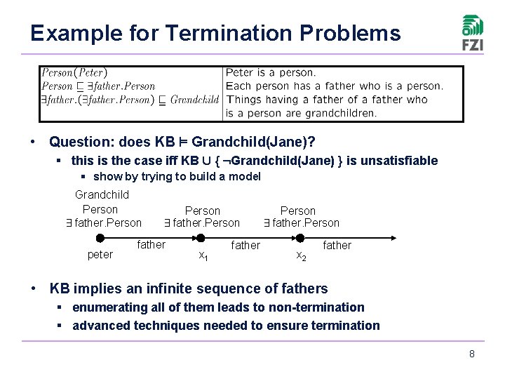 Example for Termination Problems • Question: does KB ² Grandchild(Jane)? § this is the